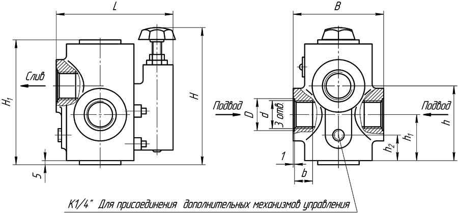 Конструктивная схема гидроклапана М-КП-М-32-20 - трубный монтаж Ду 32 мм