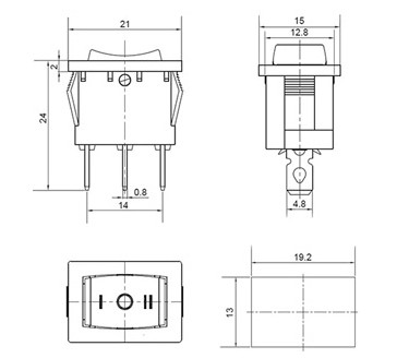 Схема габаритов переключателя KCD1-2-103 B/B