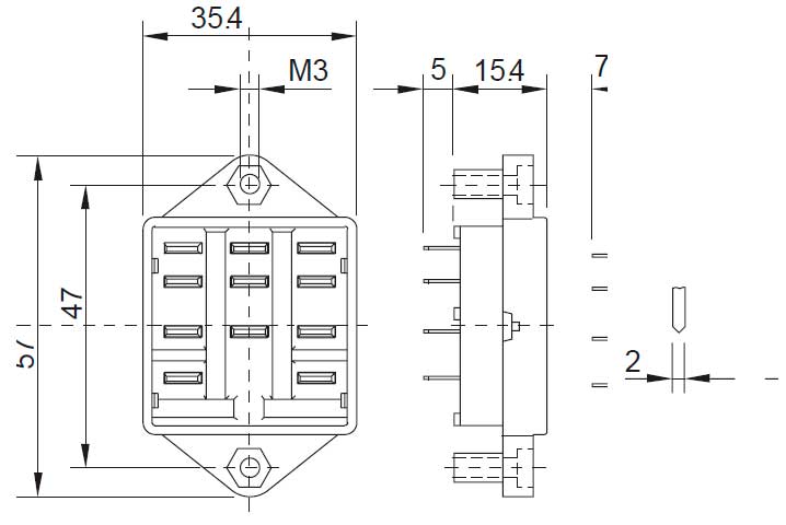 Габаритная схема розетки Releco S5-PO для С5 реле