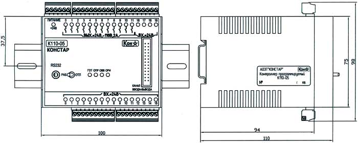 Габаритно-установочные размеры ПЛК (PLC) К110